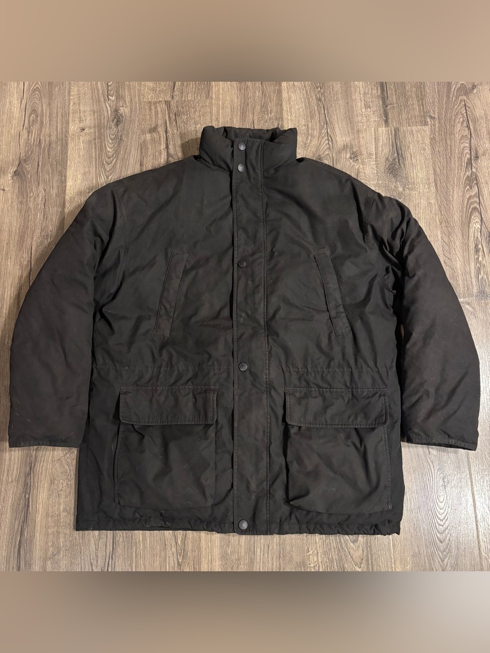 Eddie Bauer Black Puffer Full Zip Insulated Goose Down Coat Men’s size XL ISSUE